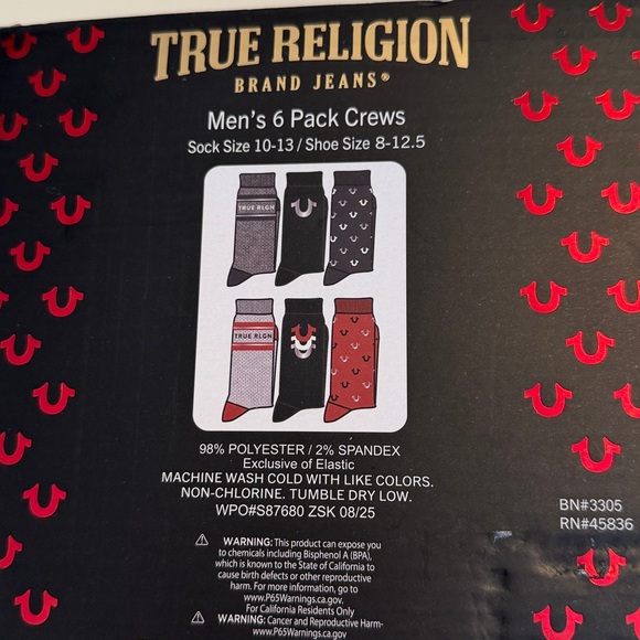 True Religion 6-Pack Crew Socks with silver threads for shoe size 8-12.5 NWT - Picture 8 of 9
